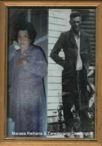 Photo of Huia and Poraumati’s daughter Maraea and her husband Tane-ite-rangi Wiremu Cherrington. Ancestry.com Database.