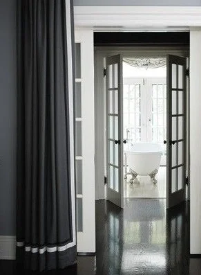 Grey and White Drapery Panel, Bargia Trim