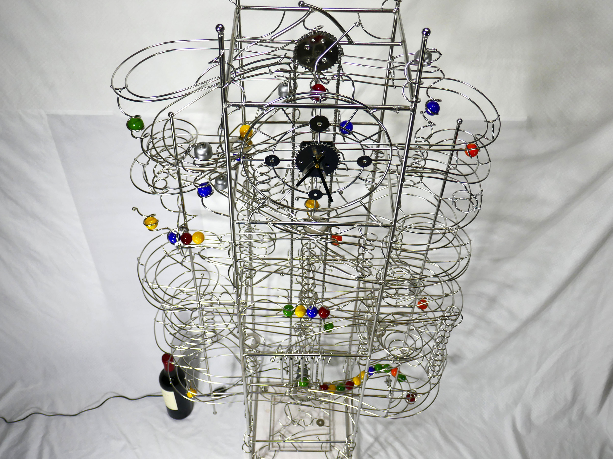 Marble run sculpture - kinetic art front view looking top down - Stephen Jendro 