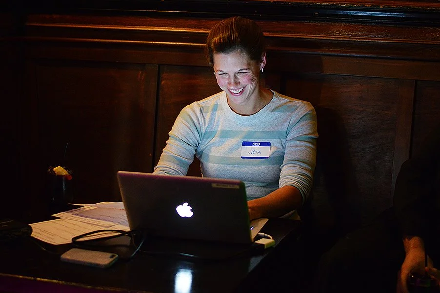 Playwright Jess Foster participating in Scriptpocalypse at the 2014/2015 Season Launch Party