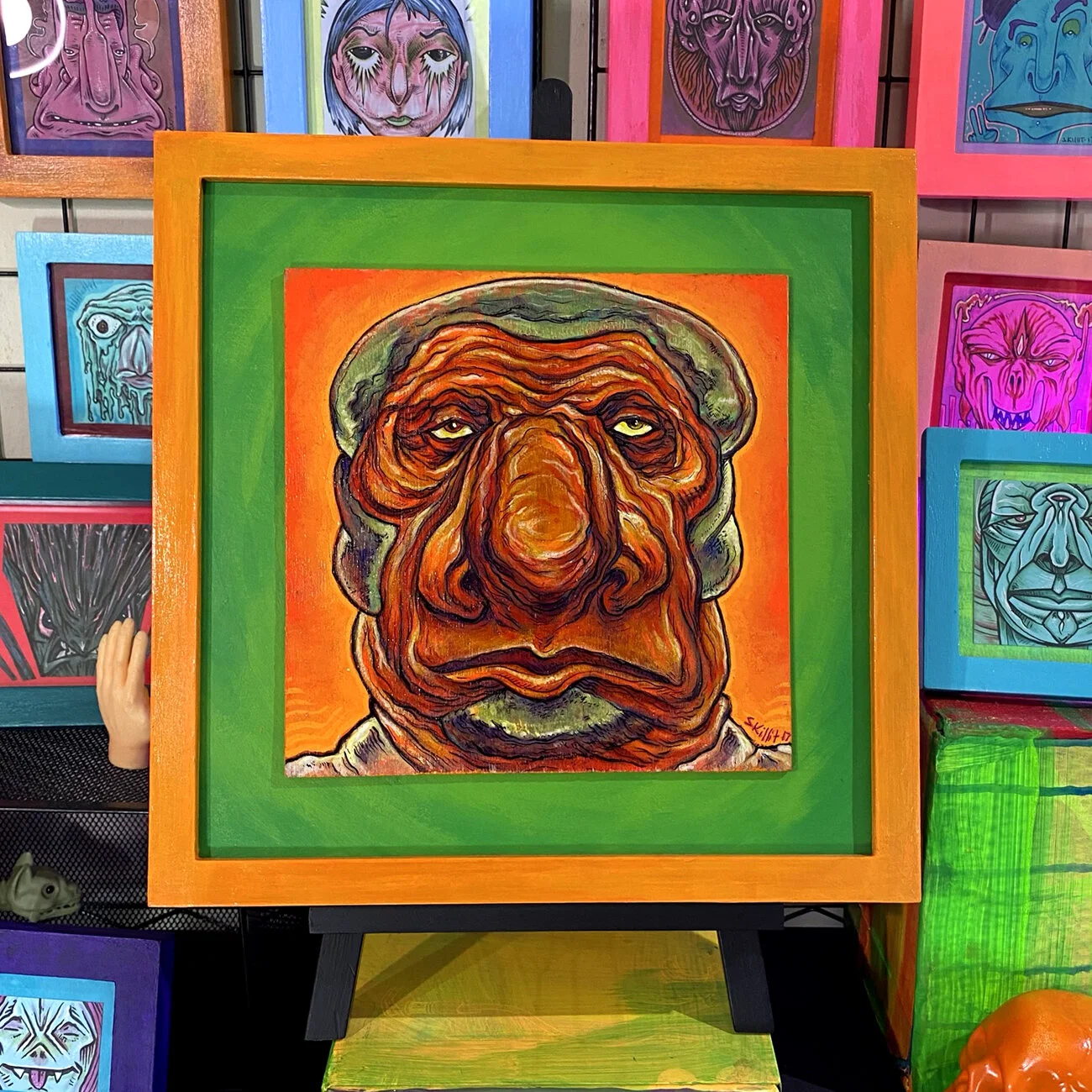 "Droops Out" acrylic painting on wood panel 8x8" and framed