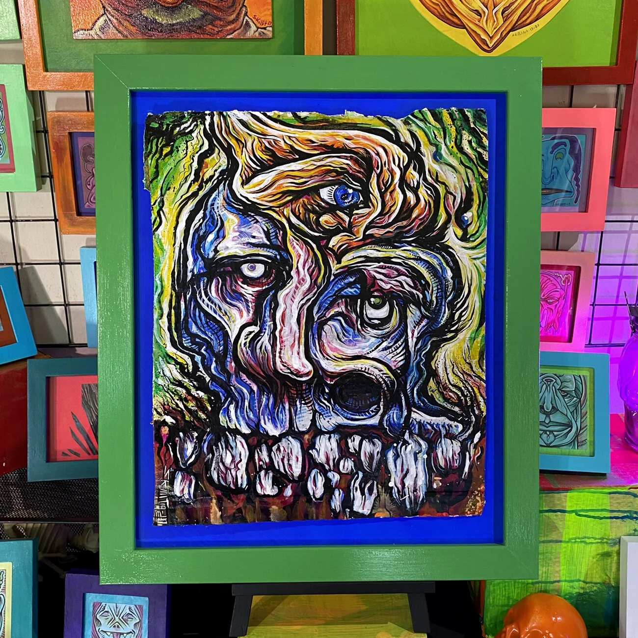 "Flamed toothed Gentleman" - 11x14" acrylic painting on cardboard