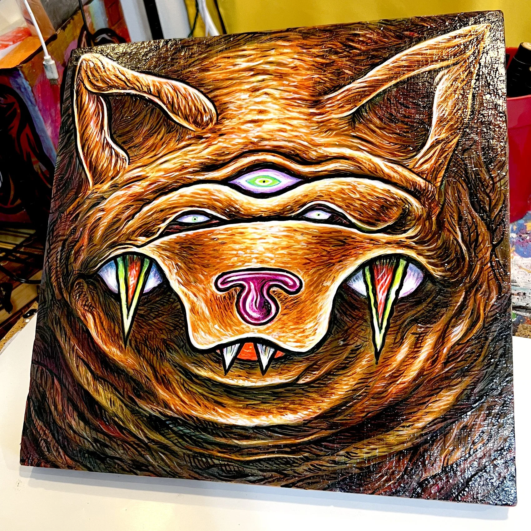 Bear 3 eyed 2026 painting wood - IIMG_9639- rev.JPEG