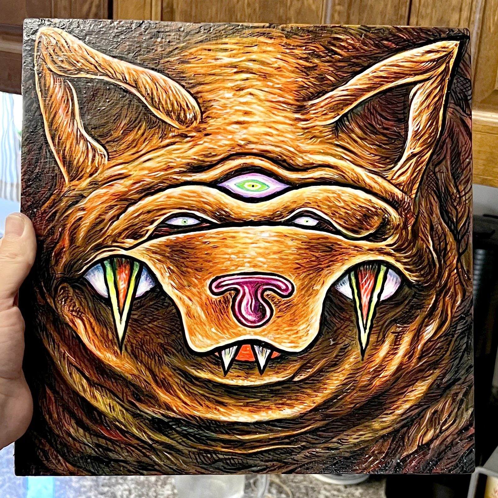 Bear 3 eyed 2026 painting wood - IMG_8941- rev.JPEG