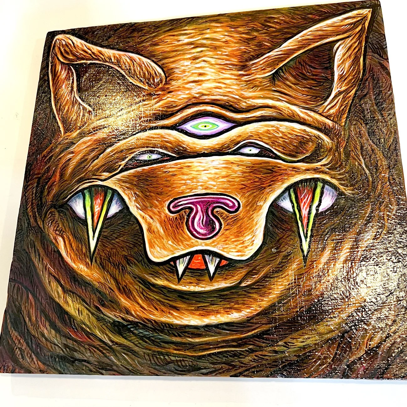 Spirit Walker - 12x12" fluorescent acryliic painting on wood - 2026