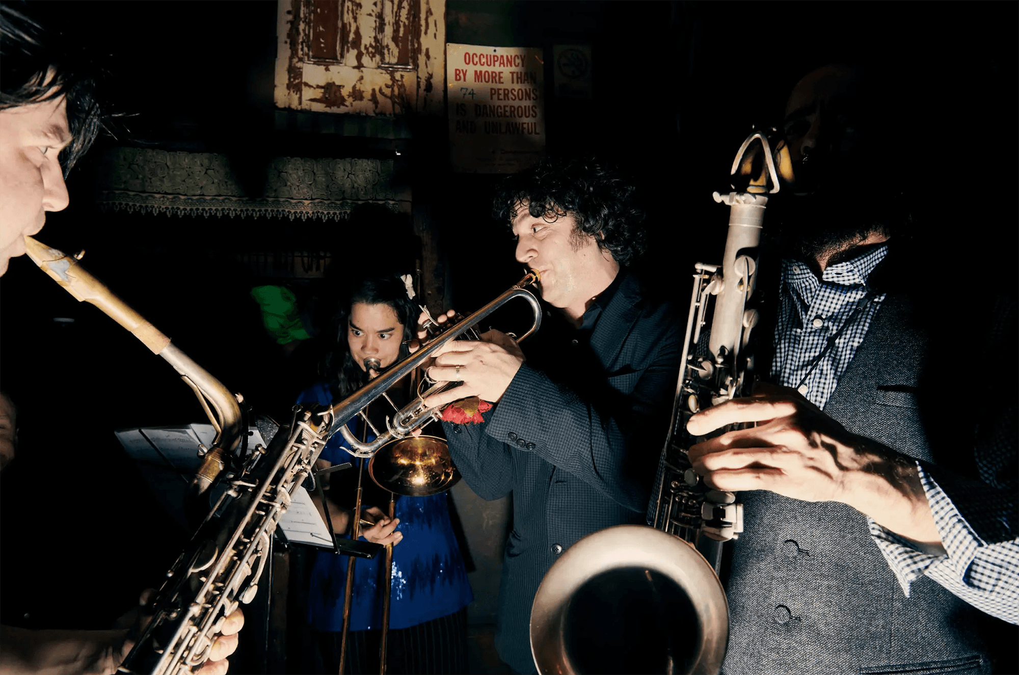 Jonathan E Goldman playing trumpet. Photo by Joe Carotta for the New York Times