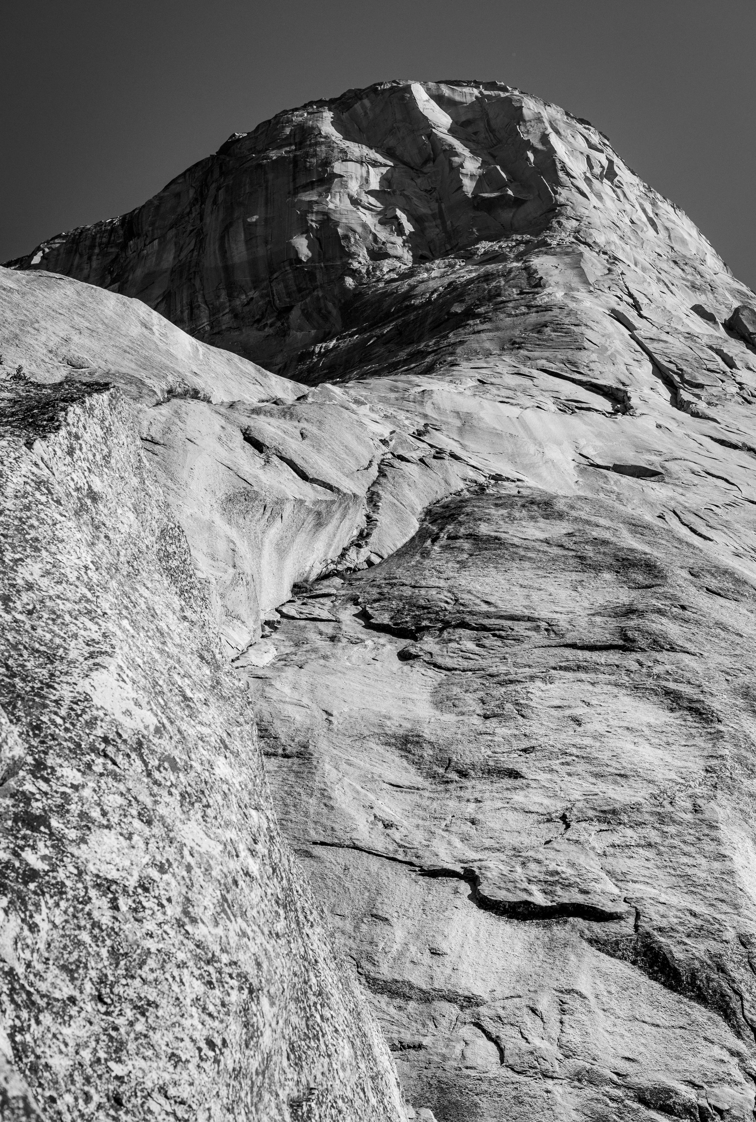Black and white looking up Yosemite’s El Capitan