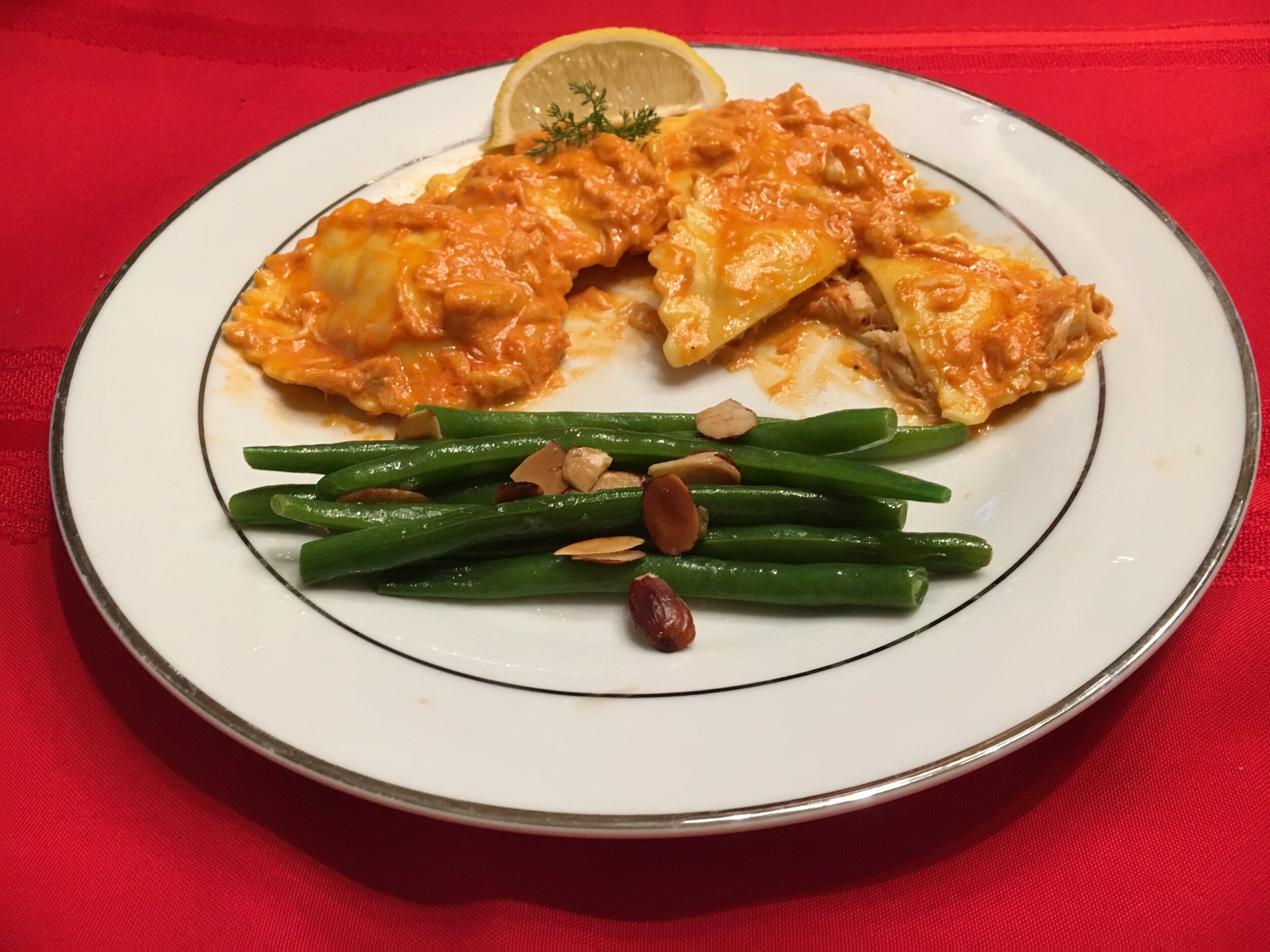 lobster ravioli with green beans almondine.jpg