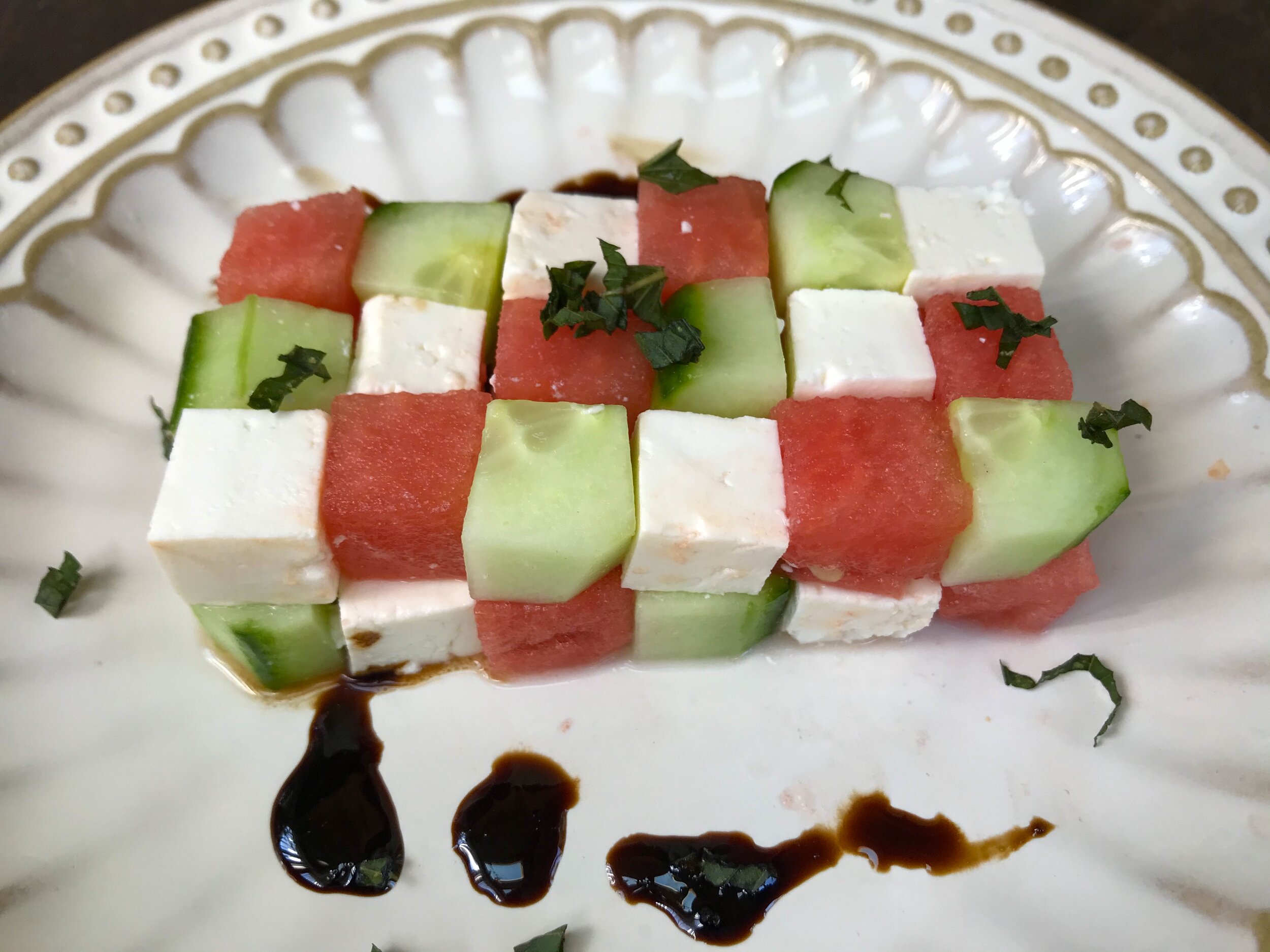 Watermelon Feta Cucumber Mint Art Salad