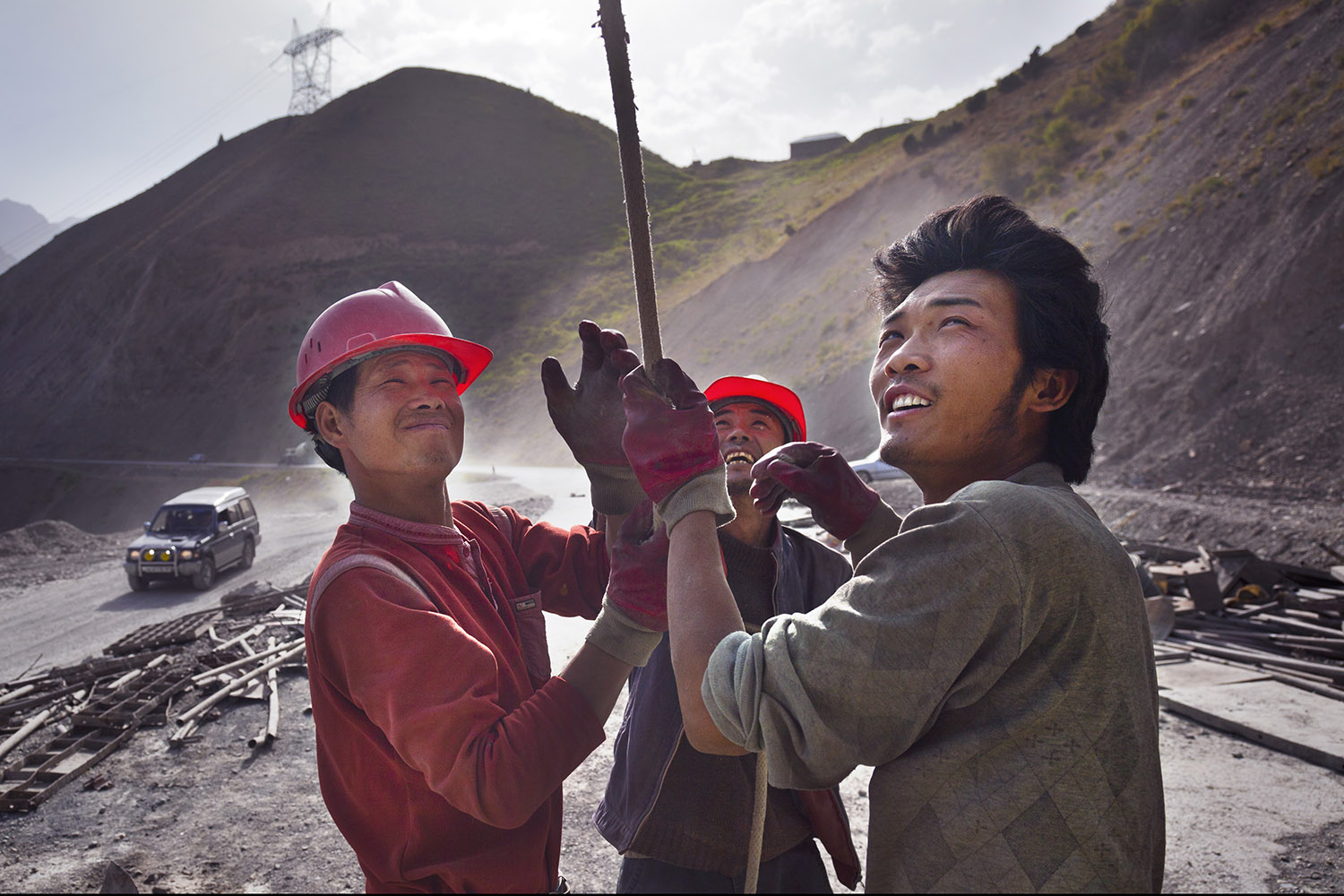  Chinese migrant laborers building a road in northern Tajikistan 