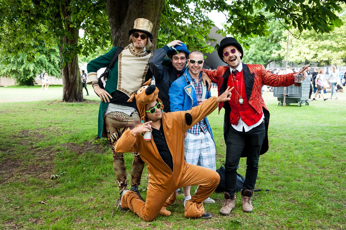 Fancy dressed festival goers, Field Day, Victoria Park, London, UK, 06/06/2015 © Dosfotos