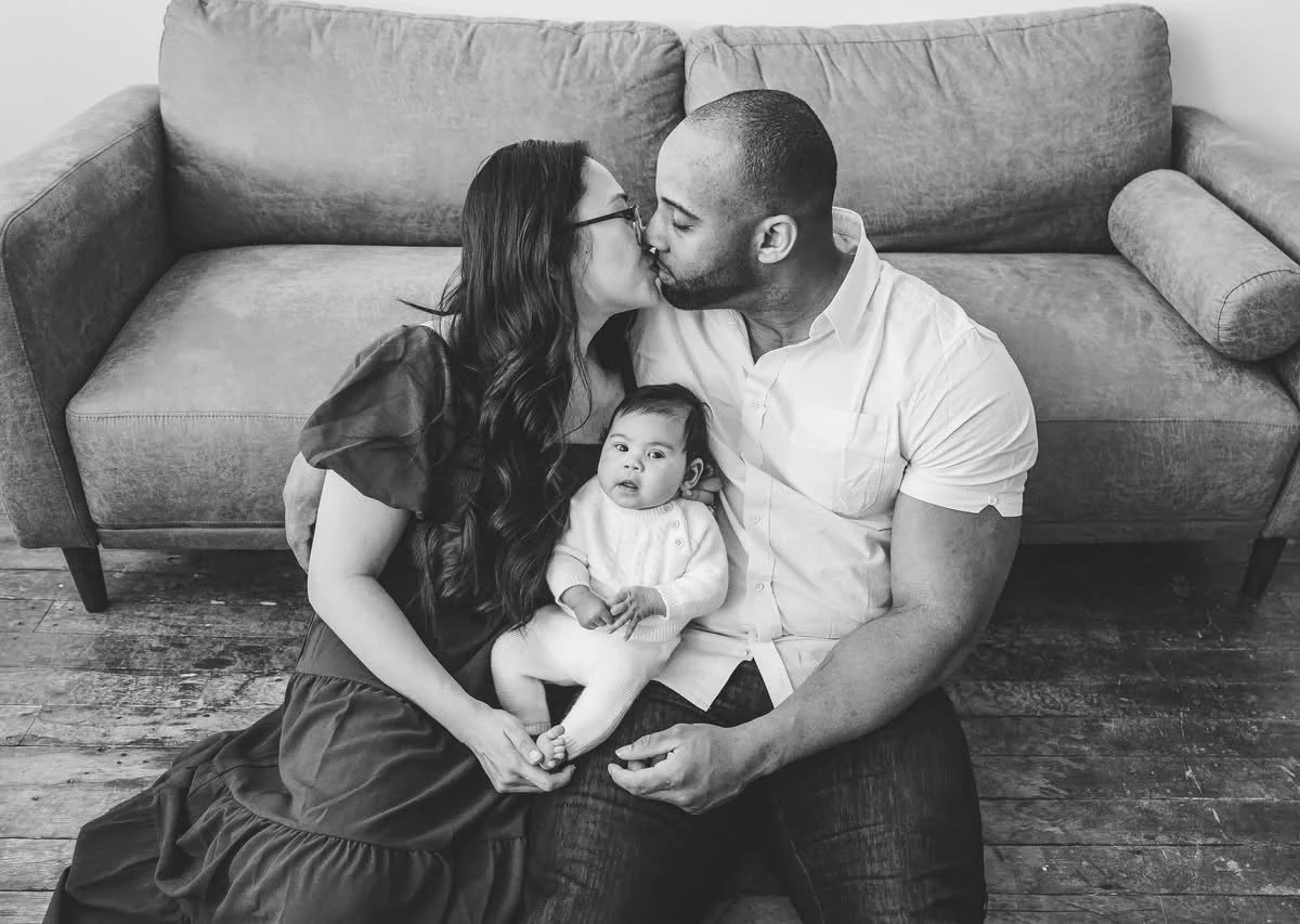 I mean, does it get any more beautiful than this family of three in the studio? Almost three months of loving on Charlotte!  This is your proof you don&rsquo;t have to squeeze newborn photos into those first two weeks. I love this age so much too!