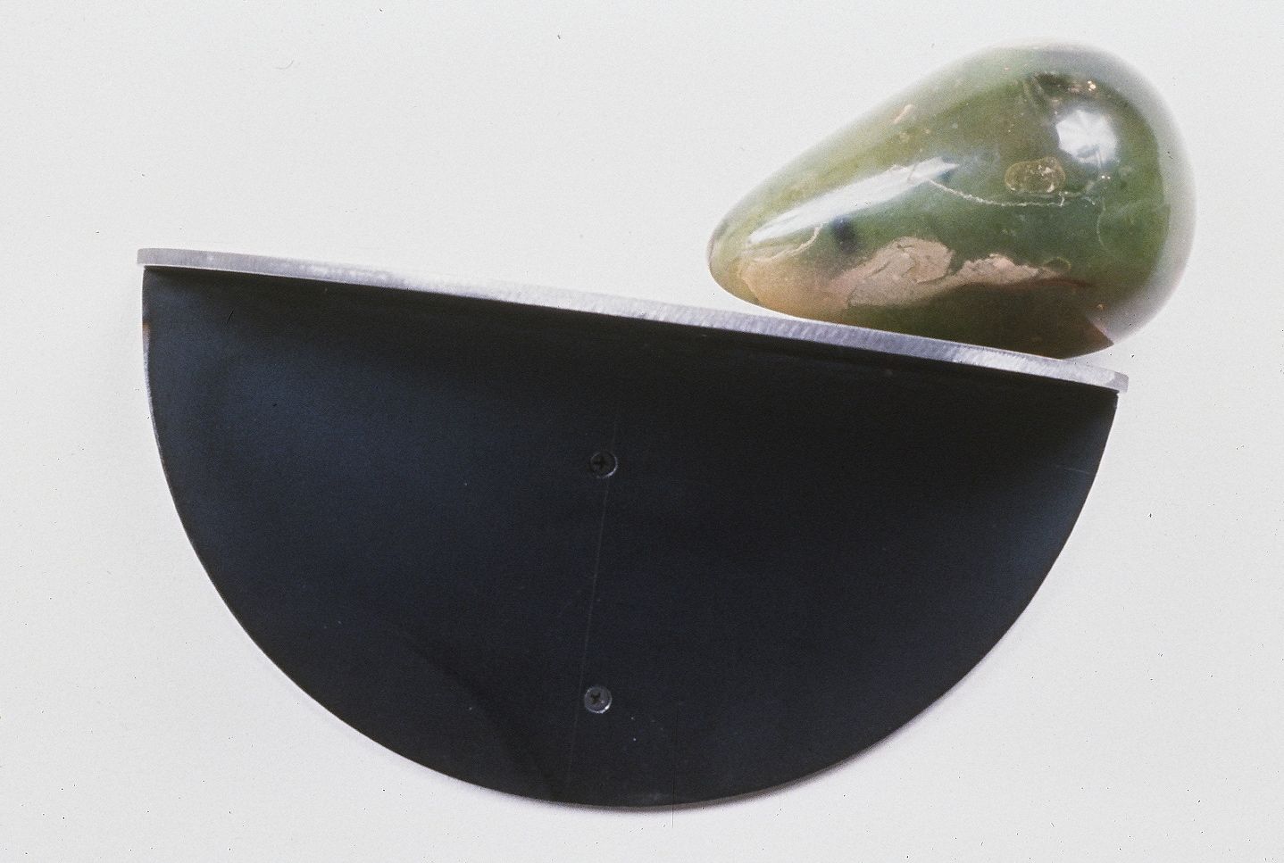 Egg form of Cliff Nesting Alcid, 1992, 8"x6"x12", plastic egg containing agar, and algae, on steel shelve 