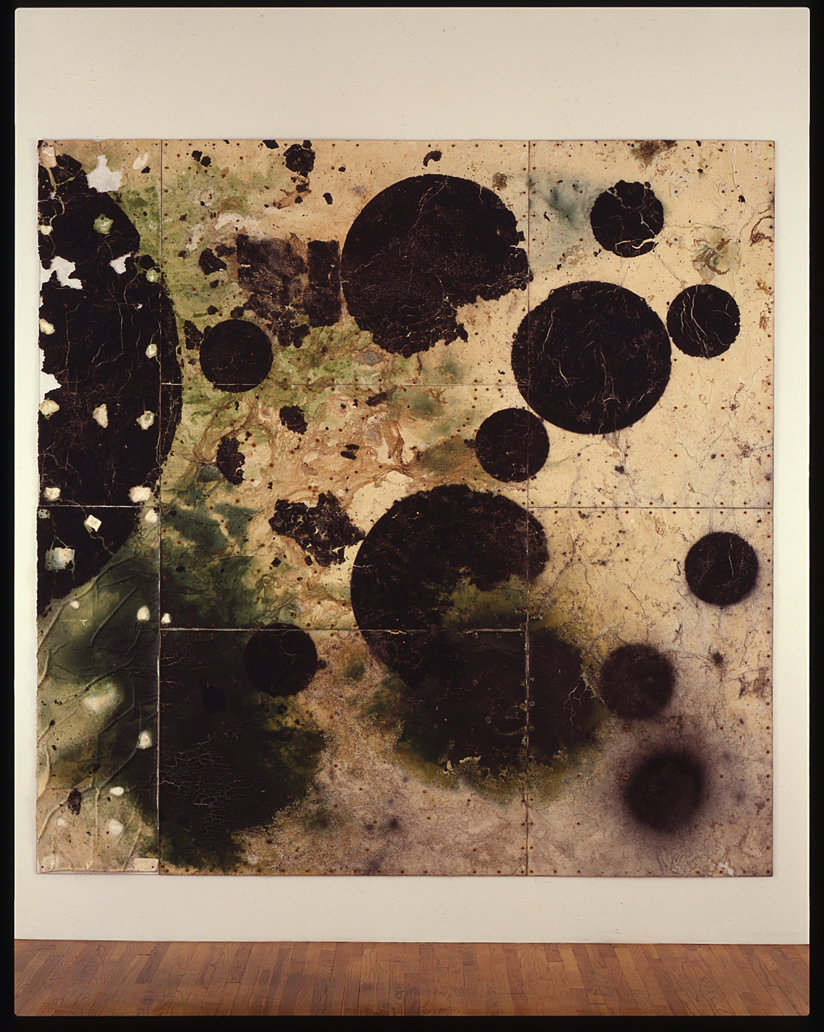 "Observation Platform #2", 1994, 120"x120", algae, and smoke on paper