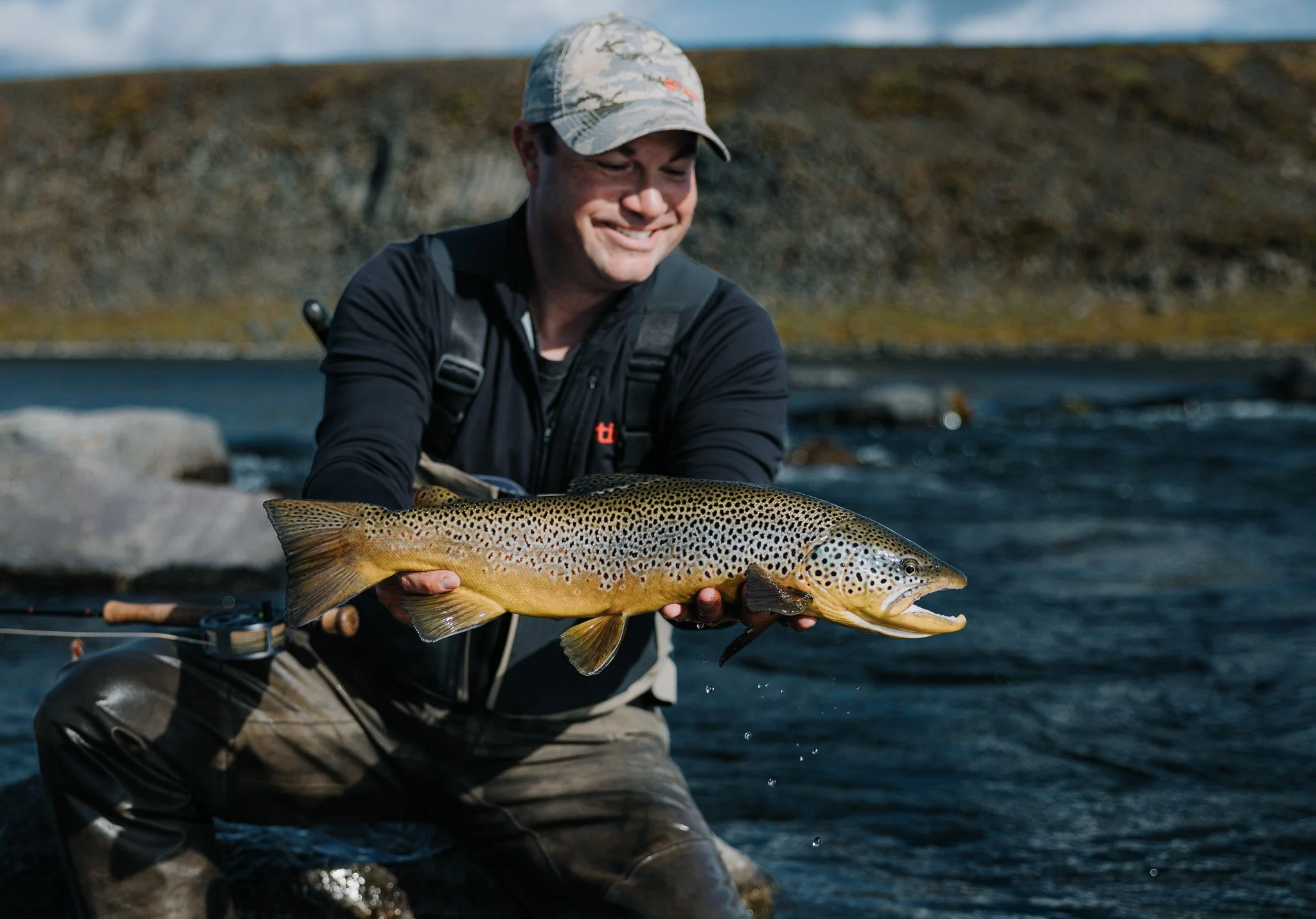 Iceland brown trout caught on Blowtorch in fast water.