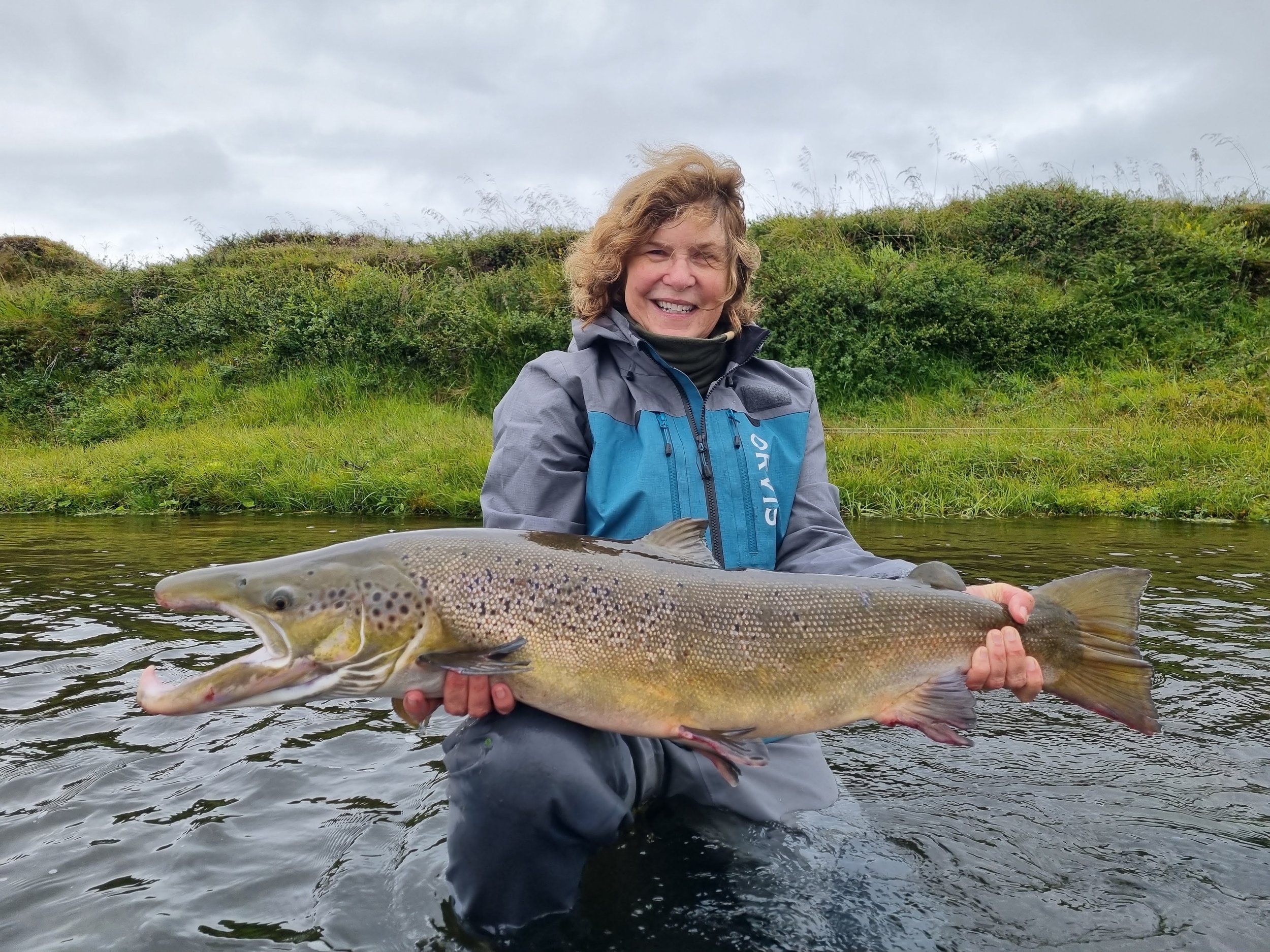 Pamela with a phenomenal Atlantic salmon!