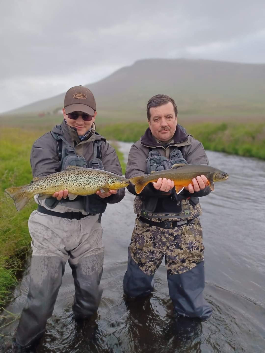 A special double, brown trout and Arctic char on the Geitafellsá!