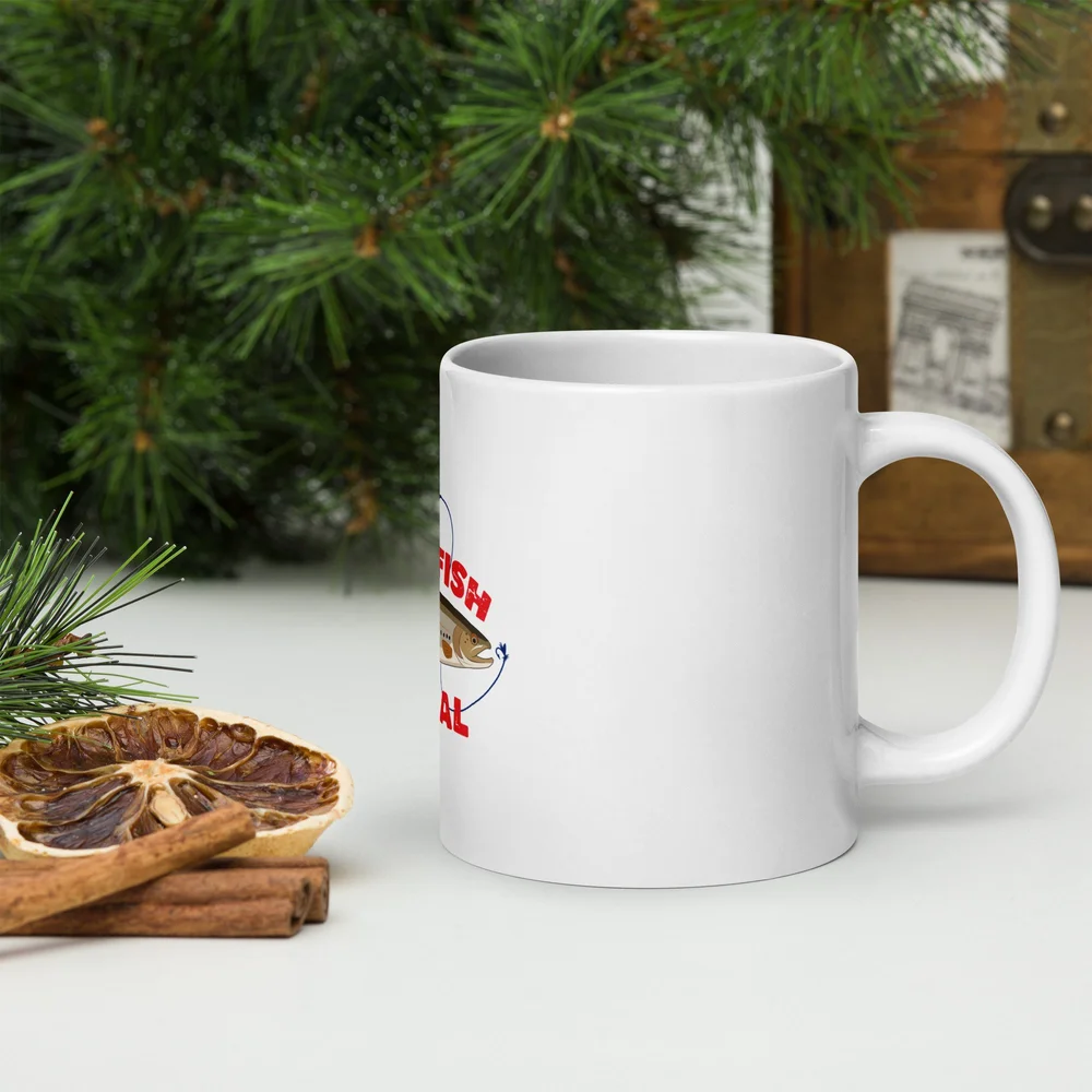 Fly Fish Local White Glossy Mug  Trout & Feather