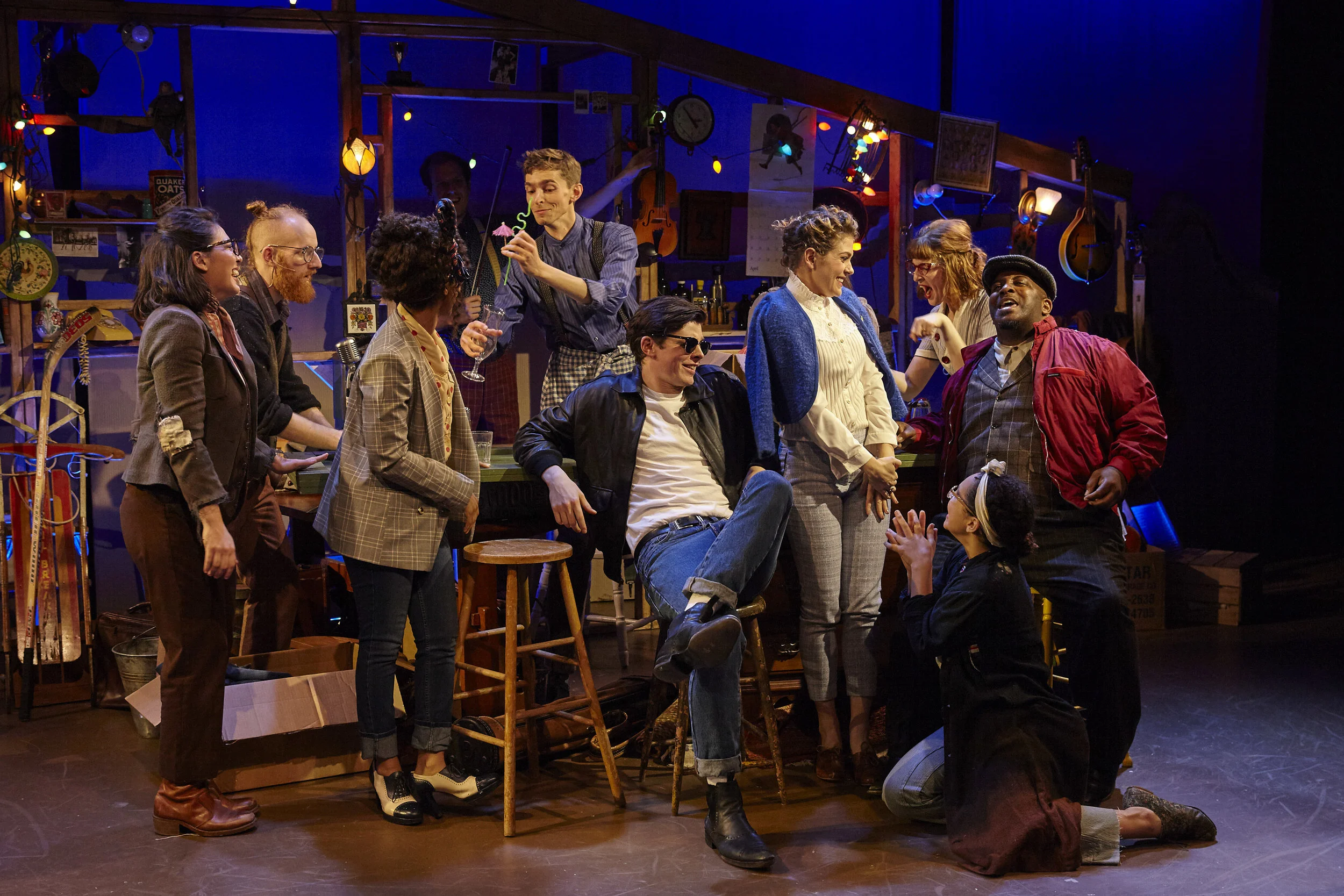 ART/NY Mezzanine Theater Produced by Pipeline Theatre Company Conceived by Jaclyn Backhaus & Andrew Neisler Directed by Andrew Neisler Book by Jaclyn Backhaus Music by Blake Allen, Mike Brun, Andrew R. Butler, Joel Esher, Alex Fast, Jo Lampert, Barrie McLain, Annie Tippe, and Dominique Toney Lyrics by Blake Allen, Jaclyn Backhaus, Mike Brun, Andrew R. Butler, Joel Esher, Jo Lampert, Barrie McLain, and Annie Tippe Scenic Design by Carolyn Mraz Props & Set Dressing by Emmie Finckel Lighting Design by Christopher Bowser Sound Design by Jim Petty of Five Ohm Productions Costume Design by Heather McDevitt Barton Choreography by Ben Hobbs Music Director: Ellen Winter