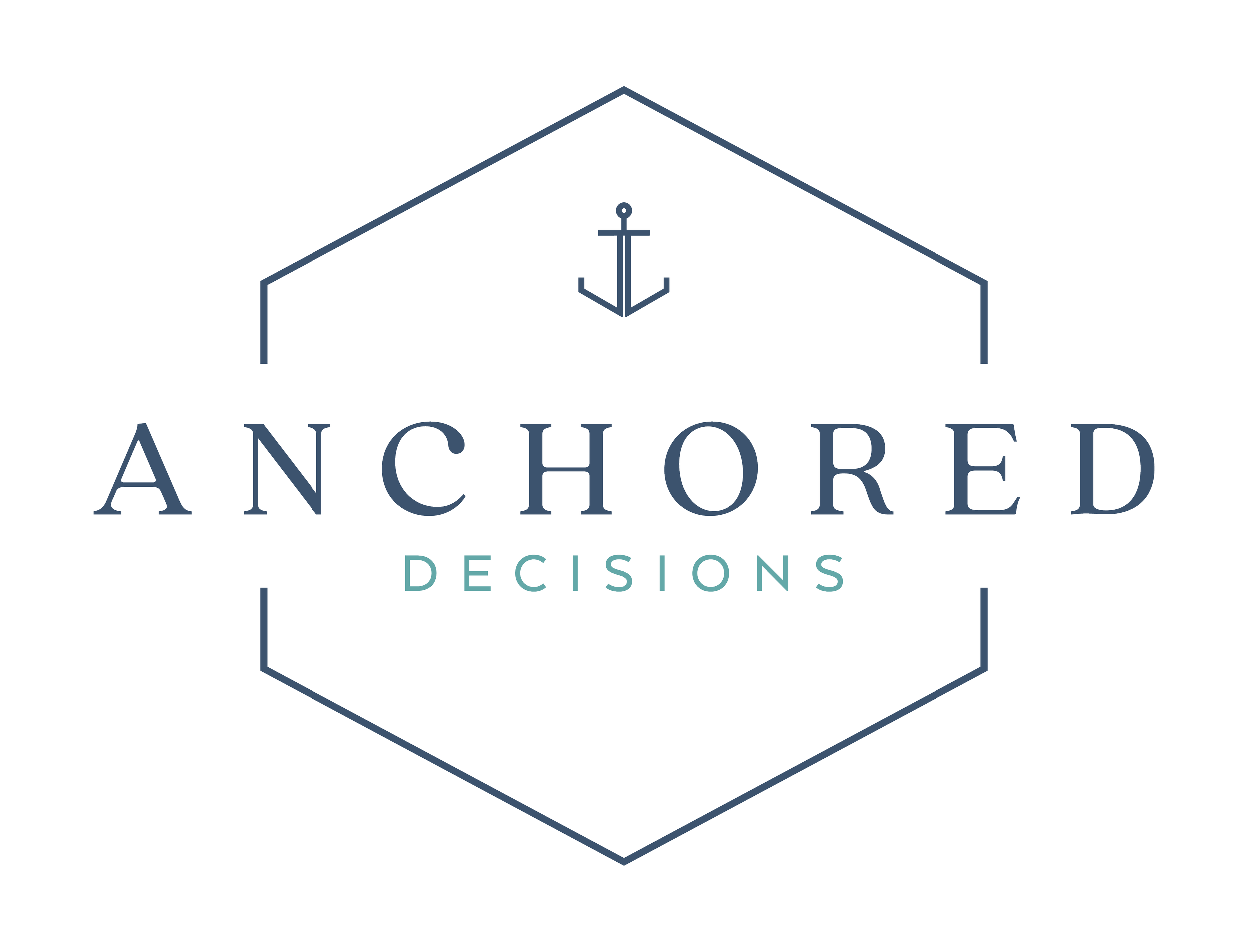 Logo with anchor and hexigon for Anchored Decisions
