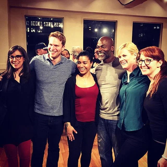 2019 “Jasper” Reading, presented by Yonder Window Theater. L to R: Katie McHugh (director), me (playwright), Jessica Pimentel (Andrea), Hisham Tawfiq (Drew), Abigail Hawk (Shayla), Leigh Adel-Arnold (asst. producer).