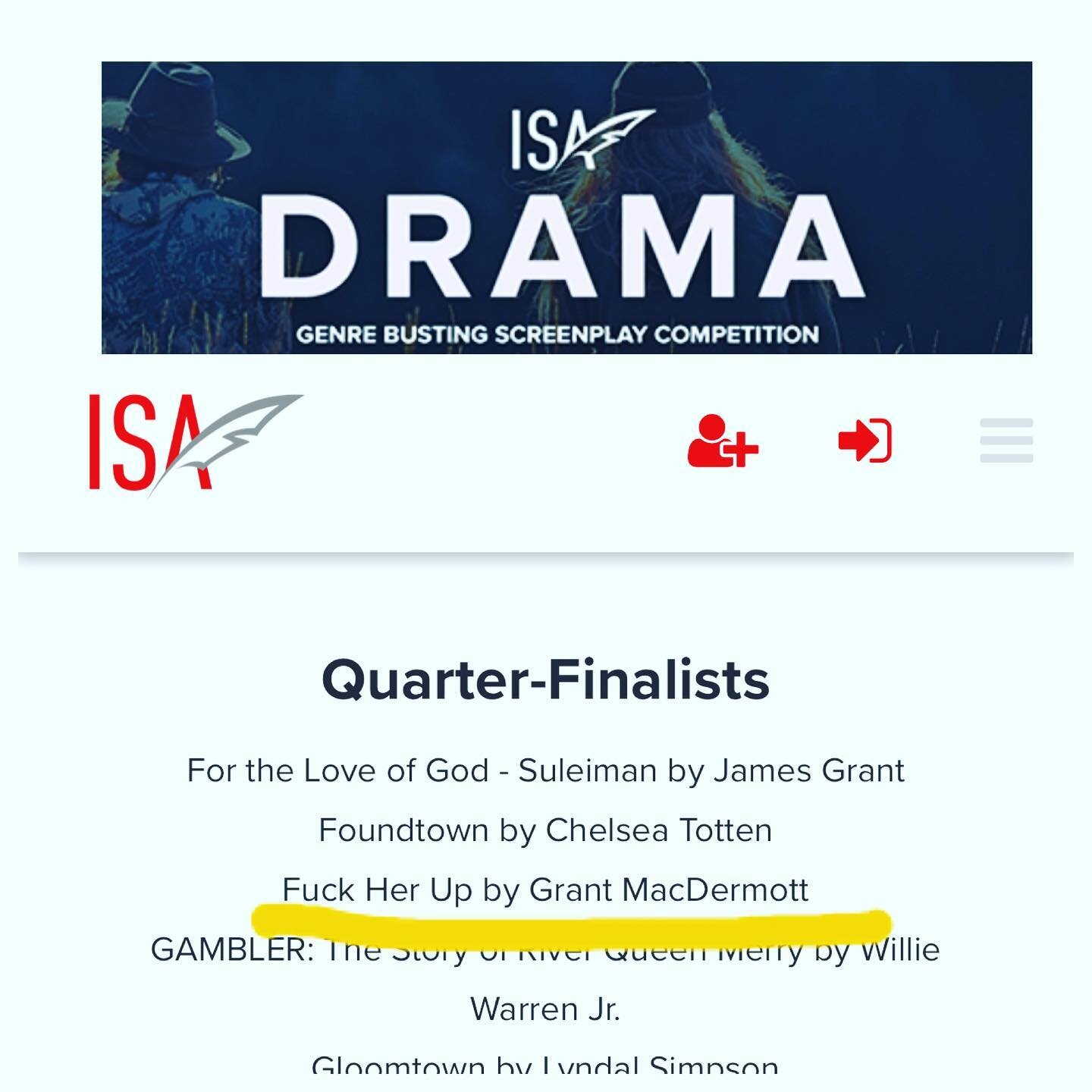 I&rsquo;ll take it! Fuck Her Up is a Quarter-finalist with @networkisa for their Genre Busting Drama Competition. #screenwriting #tv #tvwriting #screenwriter