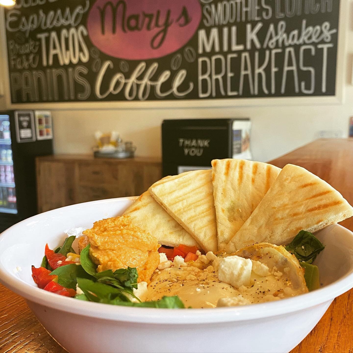 The Mediterranean Breakfast Bowl is a perfect start to the day. Order online and pick it up fresh at the cafe! MarysCafeATX.com