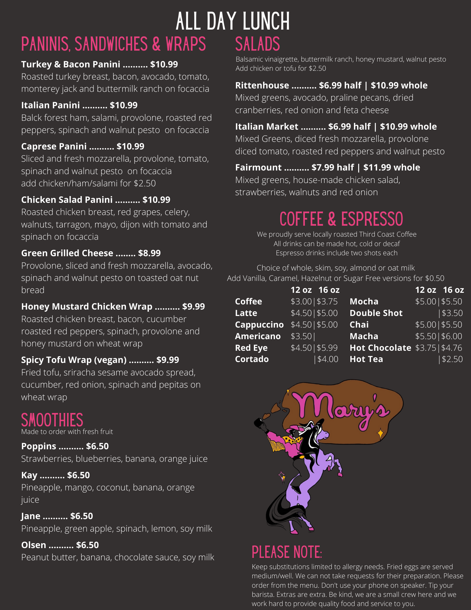 Menu — Mary's Café
