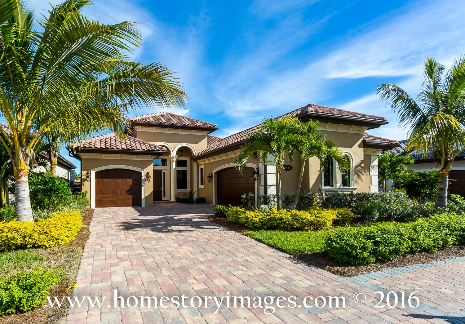 Home with resort style landscaping shot by Home Stories Photography