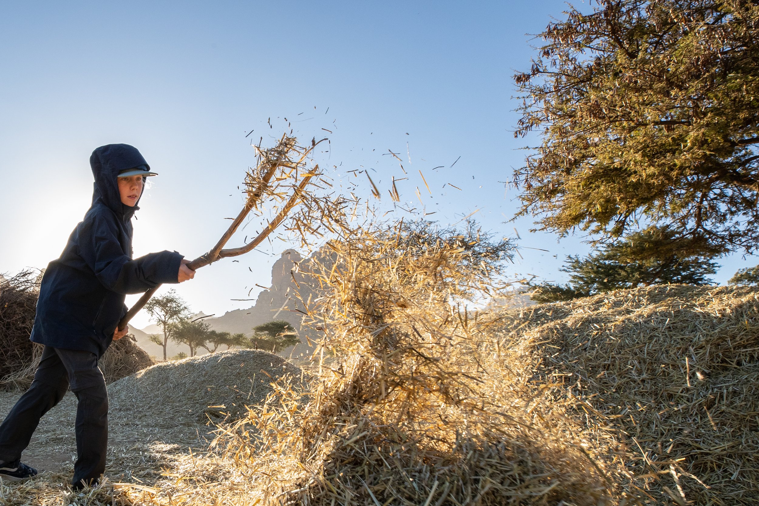   Adwaw, Ethiopia, 2019  - Learning to winnow teff, separating the seeds from the stalks, on a small family farm in the Tigray Region of Northern Ethiopia. 