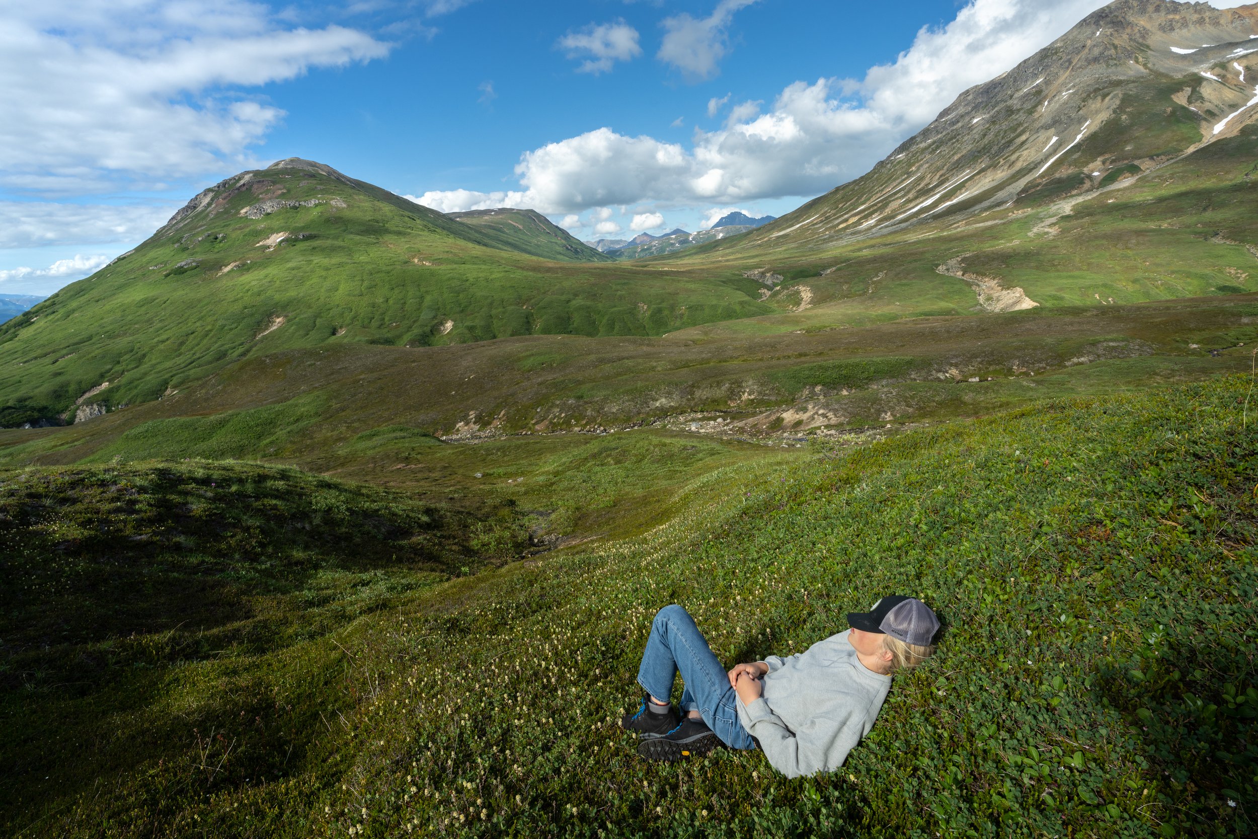   Alaska, 2020  - Relaxing on the tundra in the Tordrillo Mountain Range.  