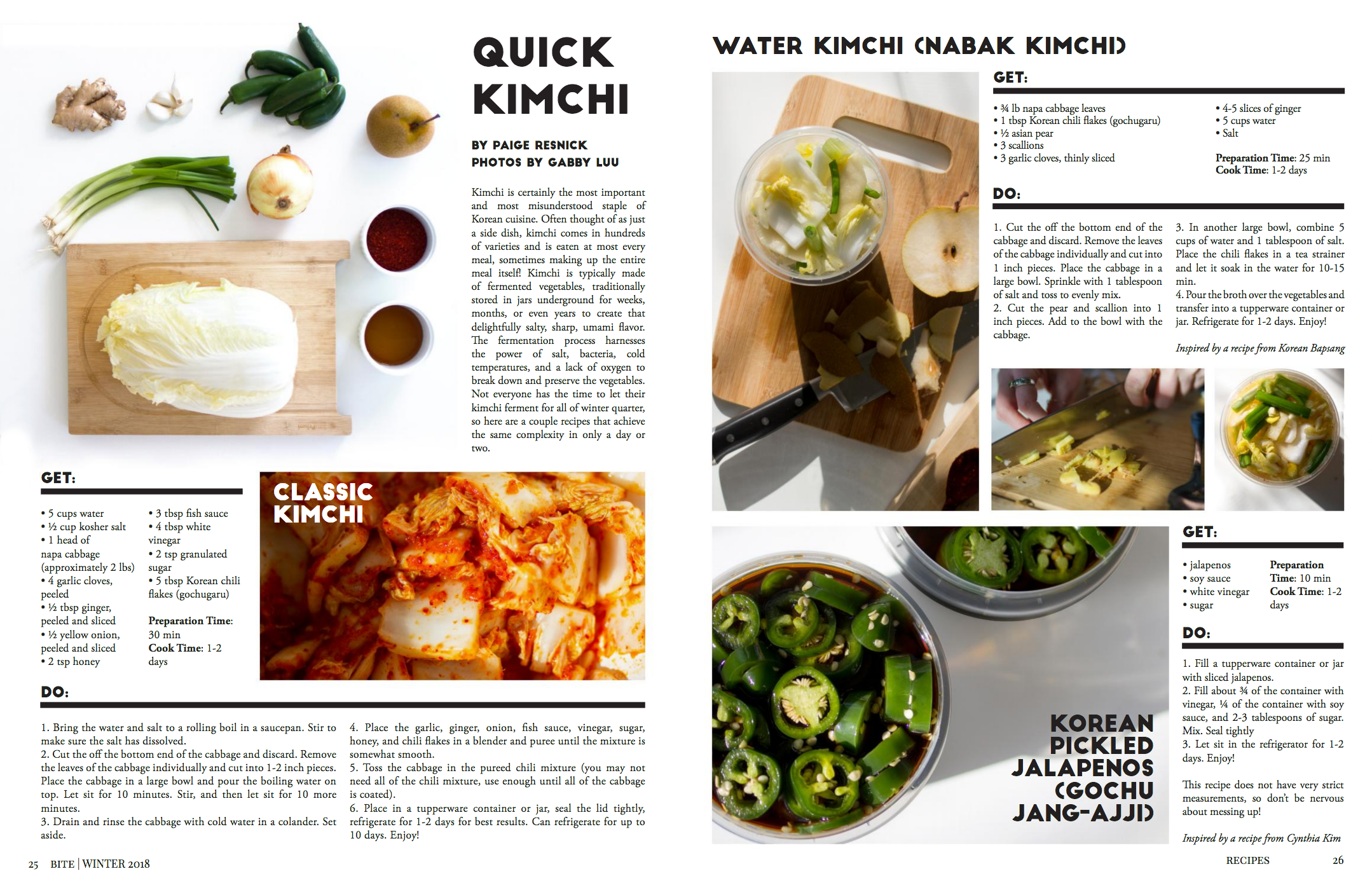 University of Chicago, Bite Magazine Issue VII: Winter 2018 “Quick Kimchi” Two-page Spread