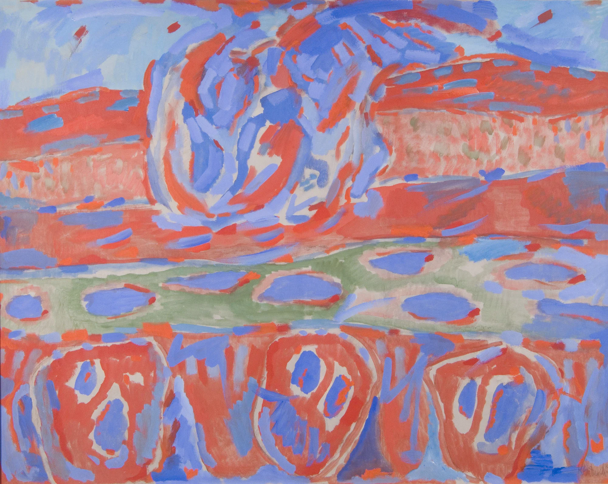 Abstract red, blue, and green swirling shapes