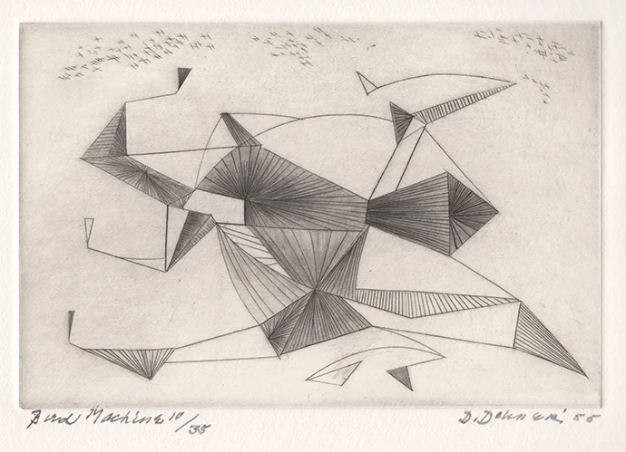 Abstract engraving of bird (dark lines intersecting)