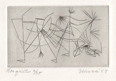 Abstract engraving indicating movement with frenetic line