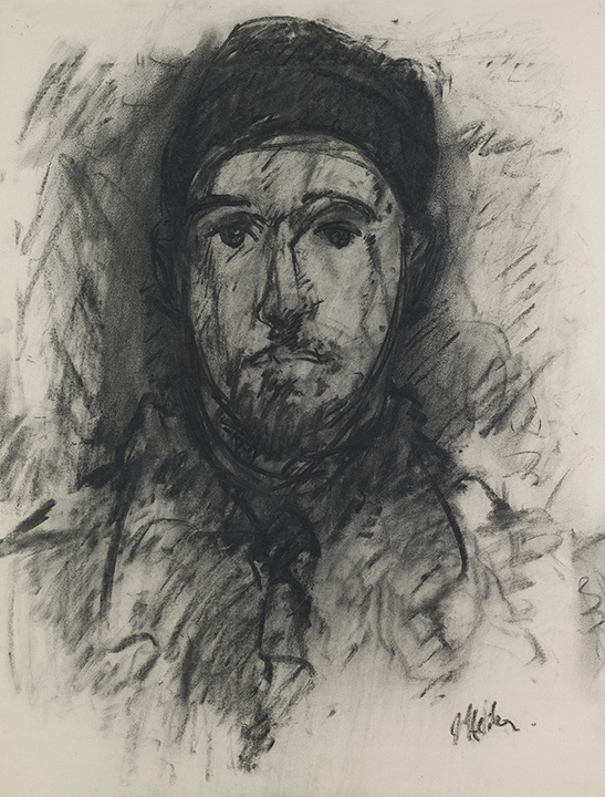 Charcoal drawing of man wearing a cap