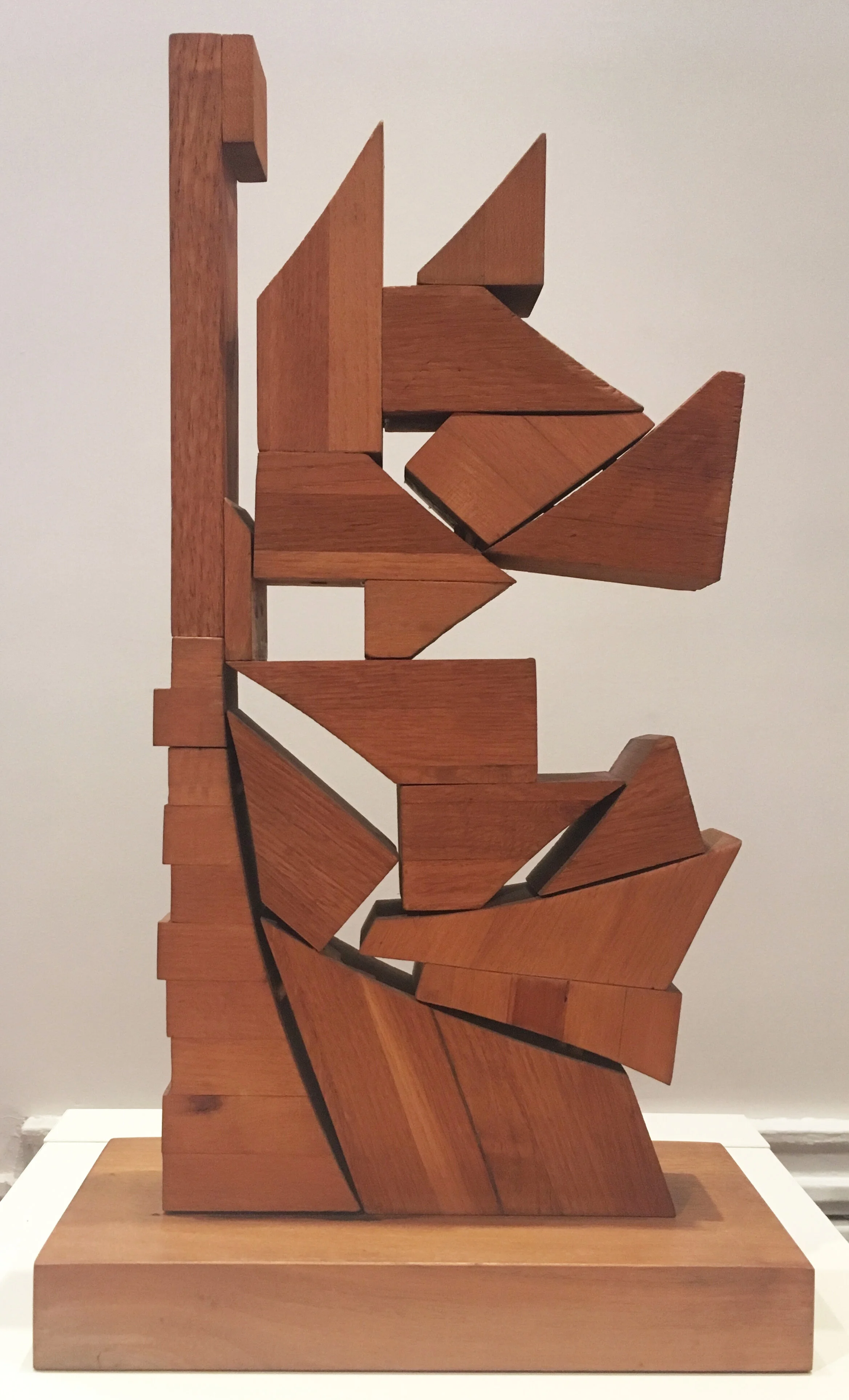 Abstract sculpture with geometric forms in wood