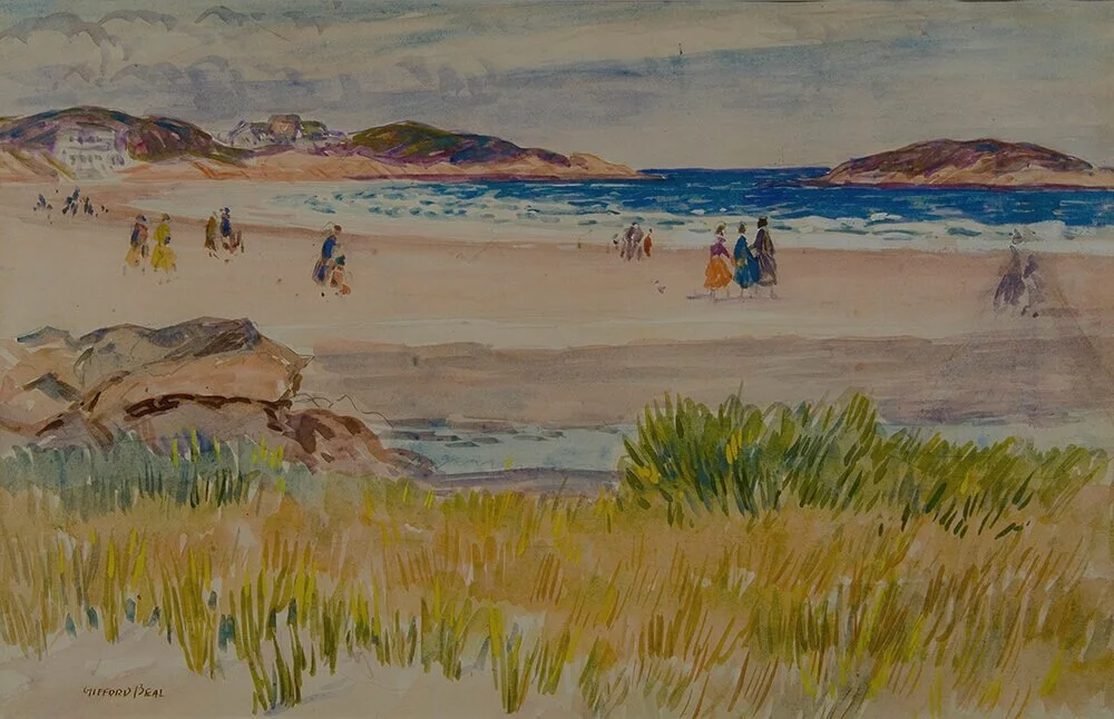 Watercolor scene of Good Harbor Beach located in Gloucester, Massachusetts