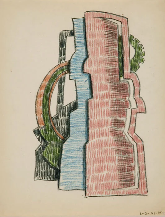 Color crayon on paper of an abstract form