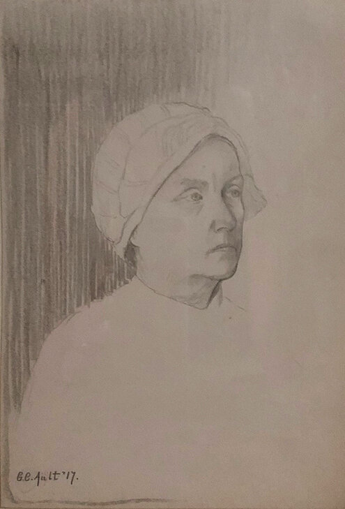 Drawing of a woman wearing a cap 