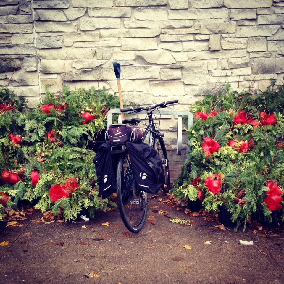 A warm holiday welcome for my bike at the grocery store.