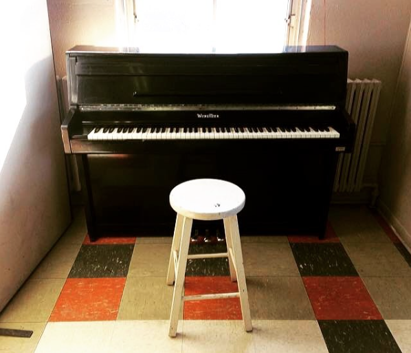 A piano in the cafeteria 