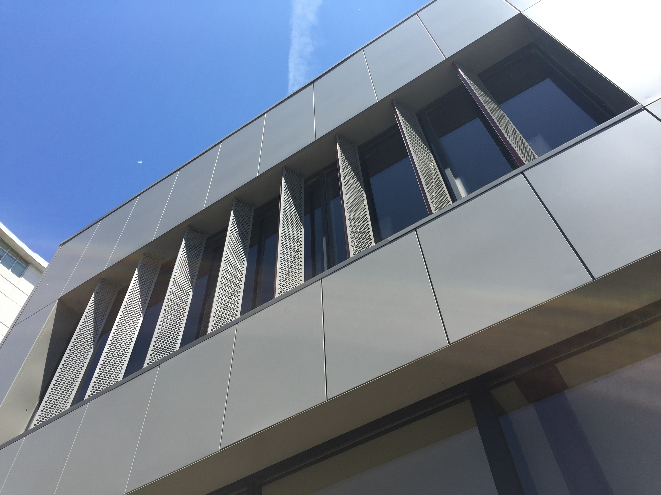 PRADO & RENTERIA Nearing completion on the accounting office in the south loop with perforated metal detailing over the windows help screen western sun.