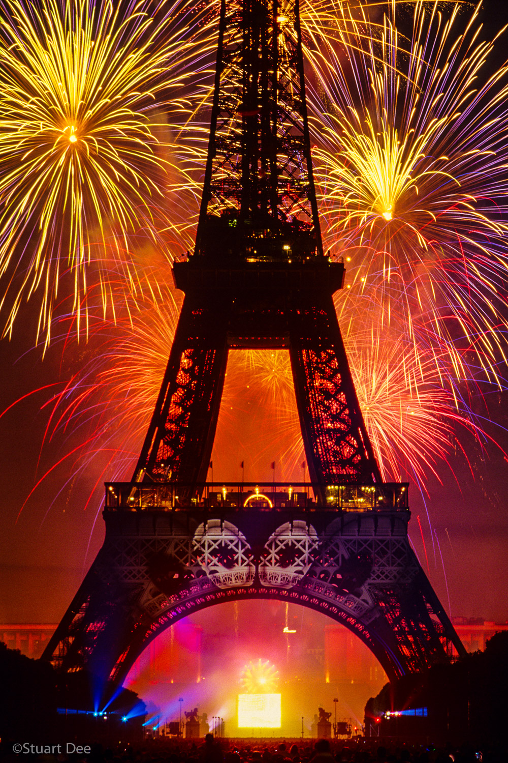  Eiffel Tower with Fireworks on Bastille Day, Paris, France 