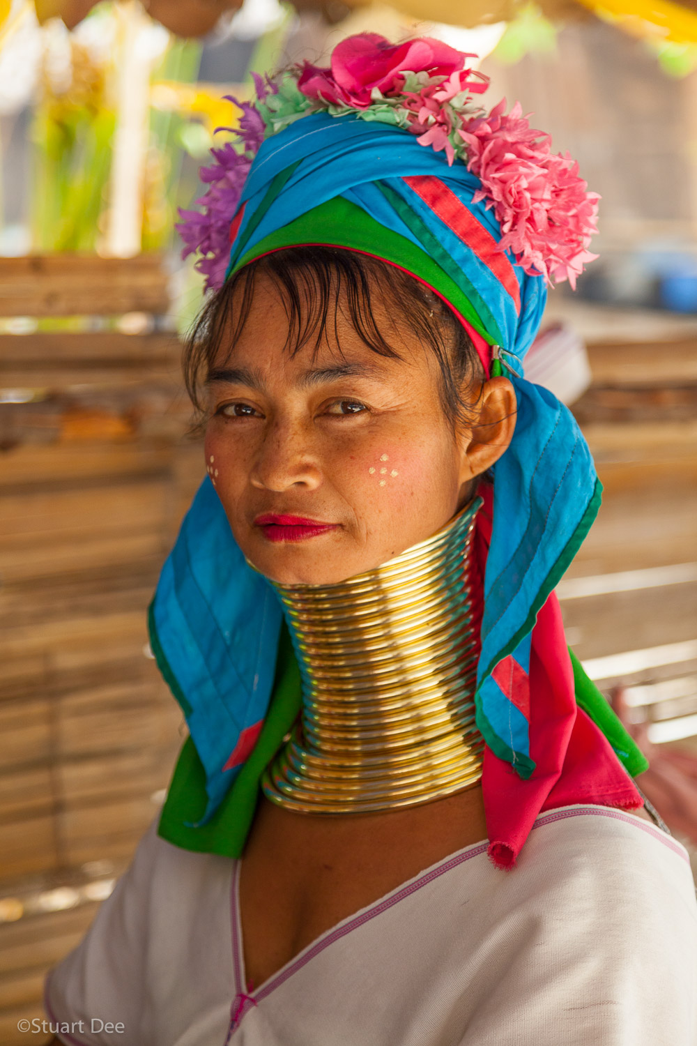  Hill tribe village, near Chiang Mai, Thailand. Padaung long neck woman with brass rings. The Padaung are a subset of the Karen hill tribe people. 