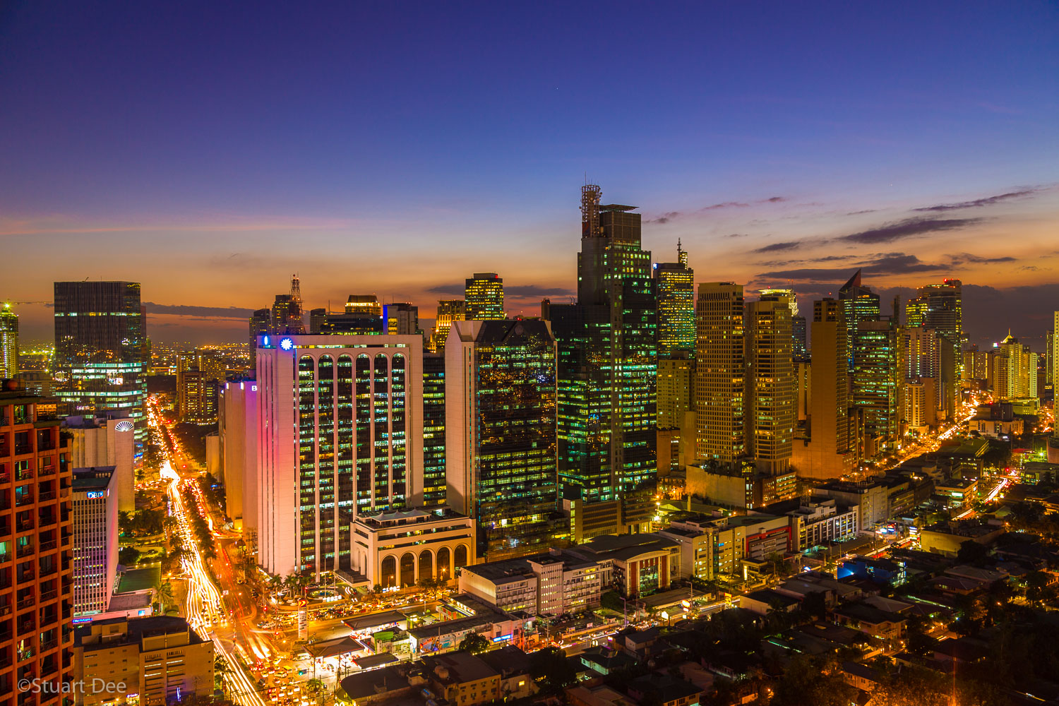  Makati (Central Business District) skyline, at twilight/night, Metro Manila, Philippines 