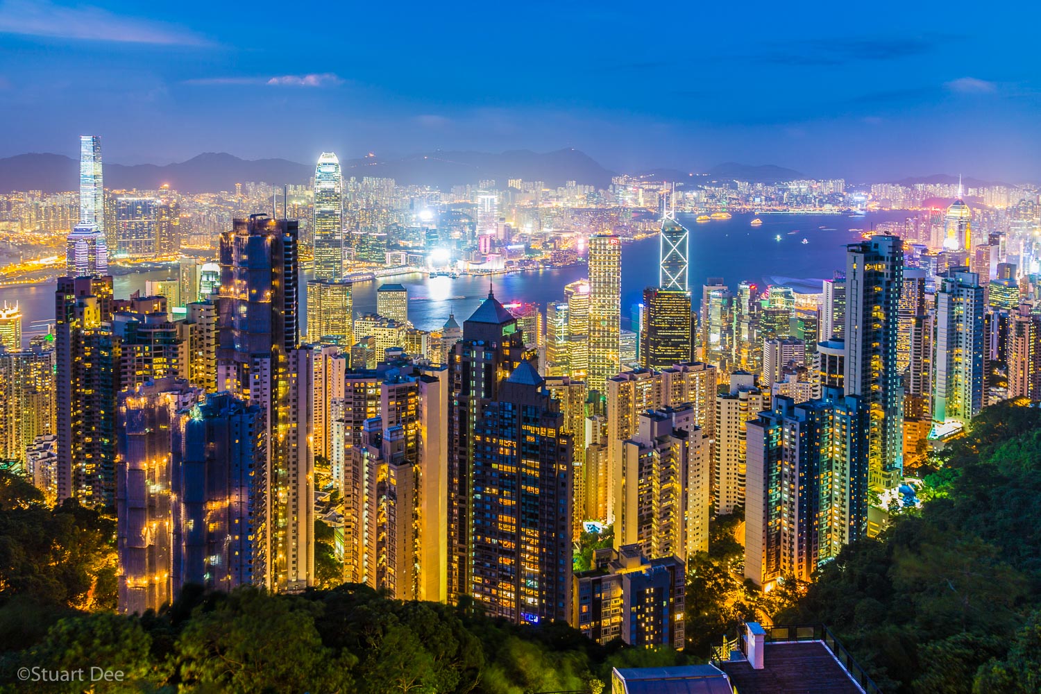  View from Victoria Peak, Victoria Harbor, Kowloon, skyline, Hong Kong, China 