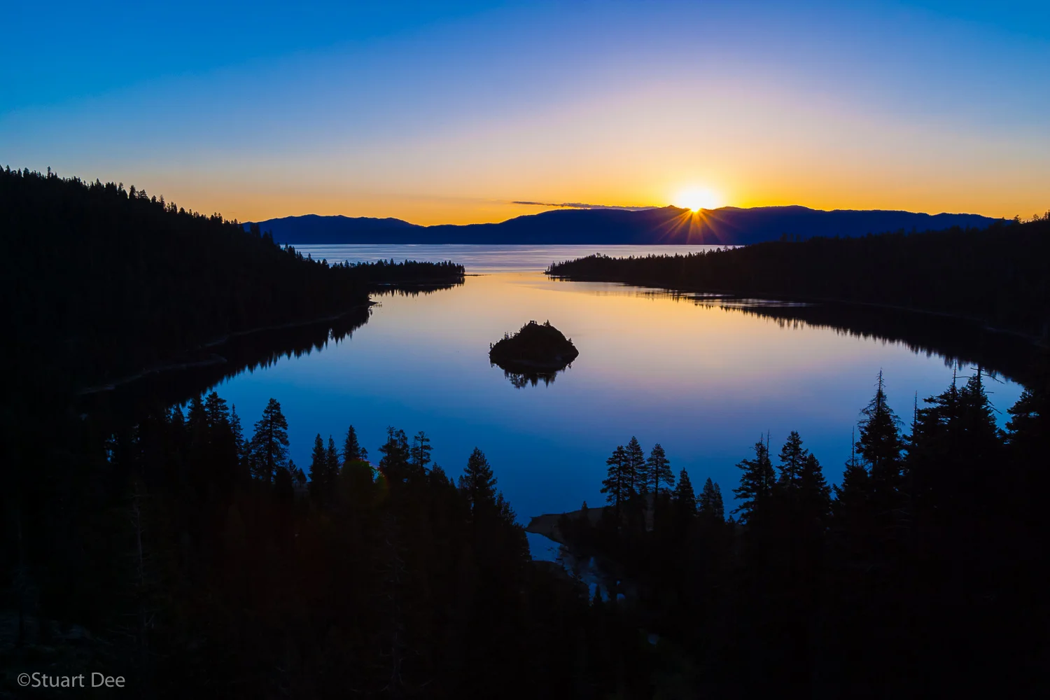 Sunrise at Emerald Bay, showing Fannette Island, Lake Tahoe, California, USA