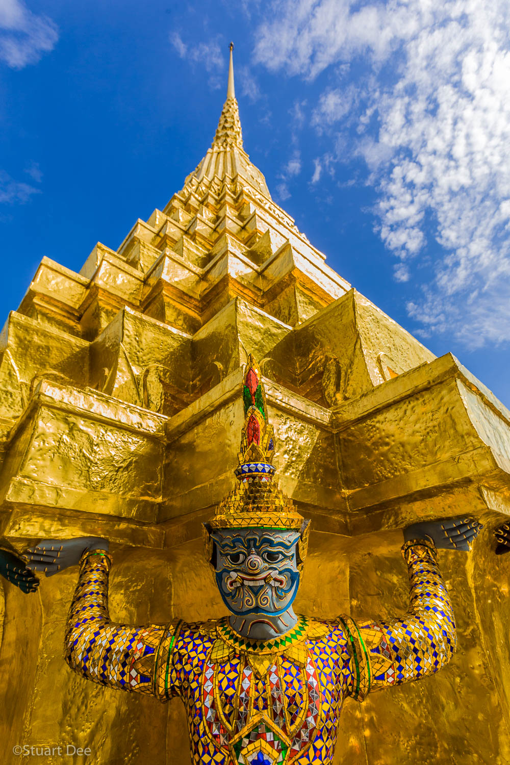  Yaksha(s) supporting a golden chedi. Grand Palace; Temple of the Emerald Buddha (Wat Phra Kaew), Bangkok, Thailand 