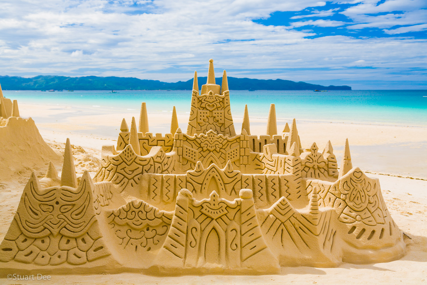  Large sandcastle on white sand beach, White Beach, Boracay, Aklan, Philippines. Boracay is the most famous beach in the Philippines, ranked as one of the best in the world. 